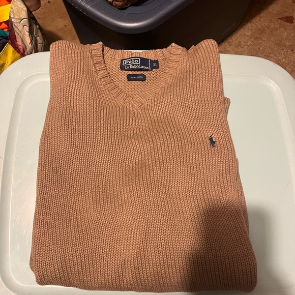 Polo Ralph Lauren classic tan v-neck sweater men’s XL - Picture 1 of 3
